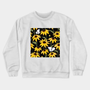 Rudbeckia pattern black Crewneck Sweatshirt